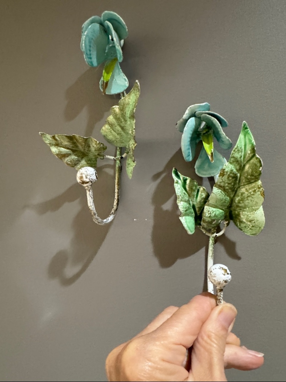 Floral Metal Wall Hook Set in Teal, Gold & Green- Neiman Marcus